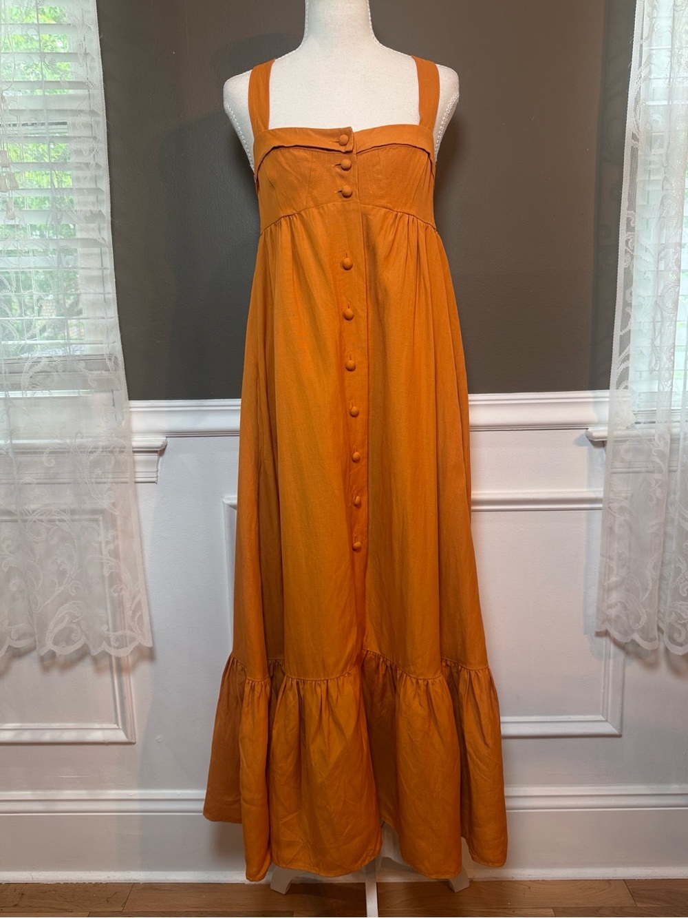 Sandro Tulipe Orange Linen Blend Tiered Midi Dress 36 US 4